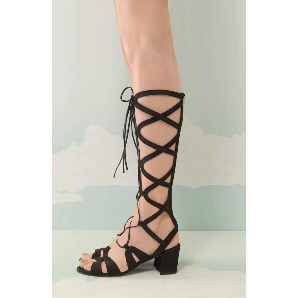 Stuart Weitzman Black Grecian Gladiator Sandals  Strappy Knee High